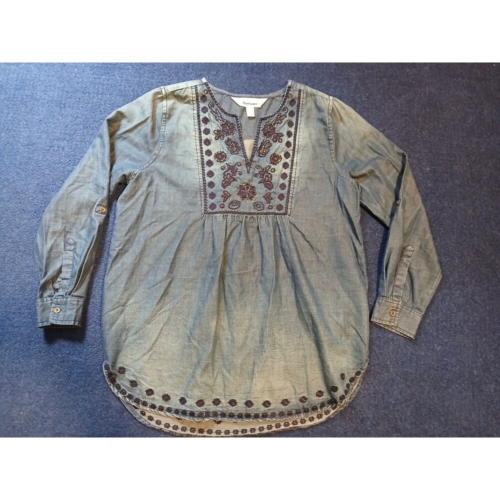 Tantrums Jean Beaded Embroidered Long Sleeve Blouse Small - Picture 5 of 11